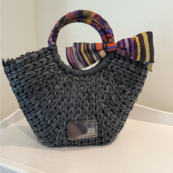 Ted Baker Black Woven Tote with Striped Bow - Picture 1 of 3